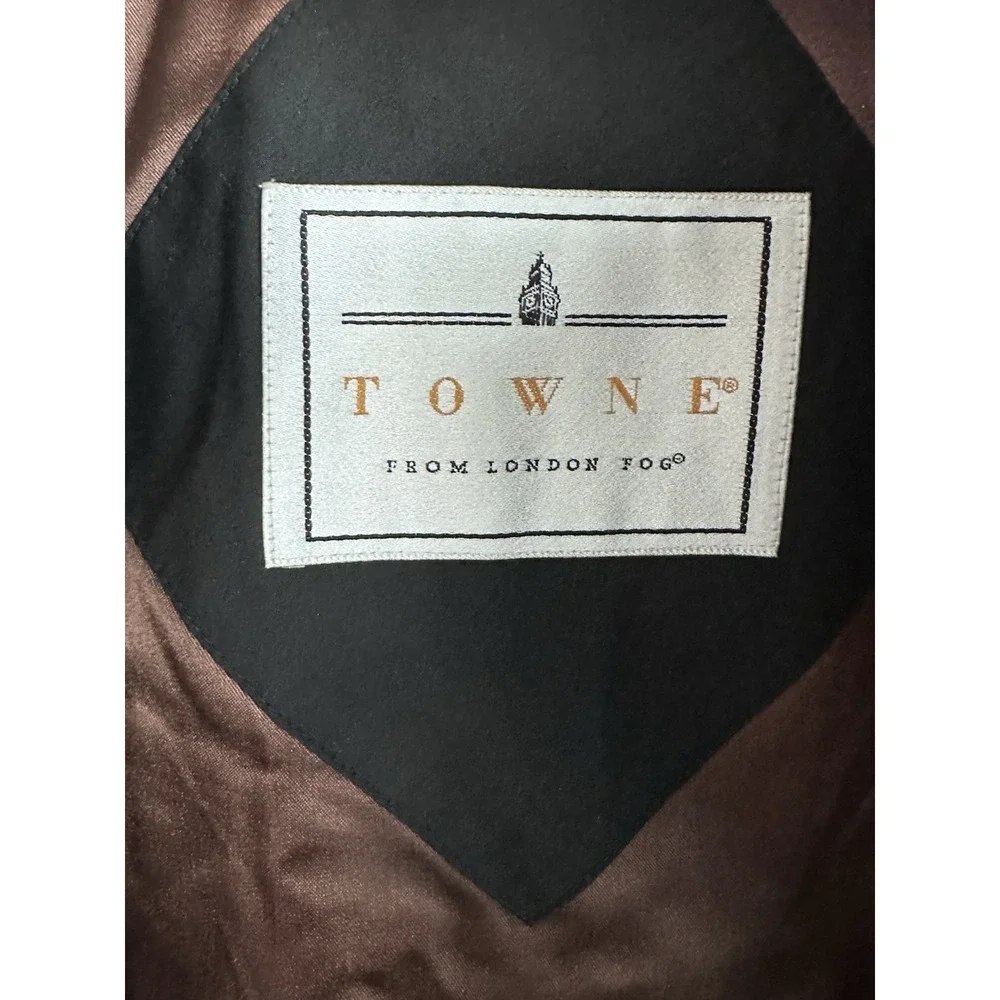 VTG London Fog TOWNE Mens 46R Leather‎ Collar Trench Coat Zip-out Wool Lining